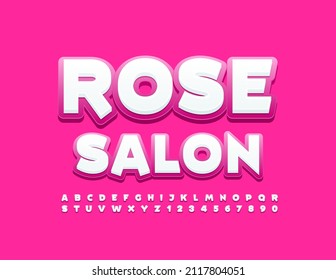 Vector glamour logo Rose Salon with stylish Font. Pink and White chic Alphabet Letters and Numbers set 