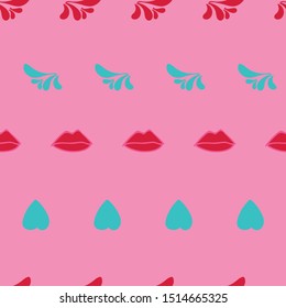 Vector glamourous decorative rococo pink purple red lips seamless pattern. Perfect for fabric, scrapbooking, wallpaper projects.