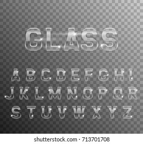 Vector glass alphabet on the transparent background.