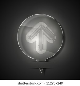 Vector glass arrow icon on gray background. Eps10