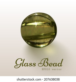 Vector glass ball, green round glass bead with shadow, eps10