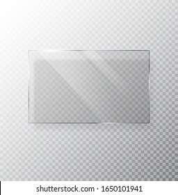 Vector glass banner Isolated on transparent background. Glass rectangle with glares and light. Eps 10.