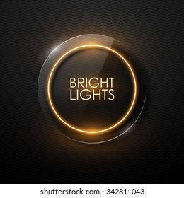 Vector glass banner with neon glowing.