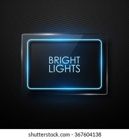 Vector glass banner with neon glowing.