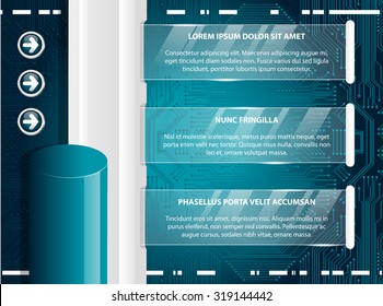 Vector glass banner on techno background