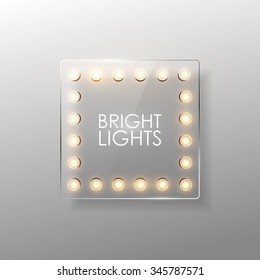 Anuncio de cristal de Vector con luces brillantes.