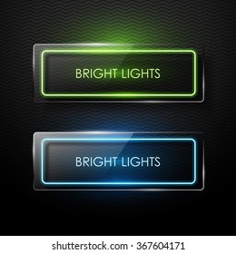 Vector glass banners with neon glowing.
