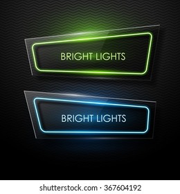 Vector glass banners with neon glowing.