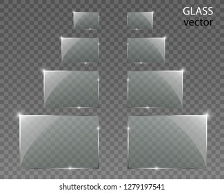 Vector glass banners on transparent background.Empty transparent glass frame. Clean vector background.