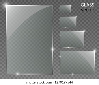 Vector glass banners on transparent background.Empty transparent glass frame. Clean vector background.