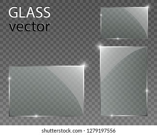Vector glass banners on transparent background.Empty transparent glass frame. Clean vector background.