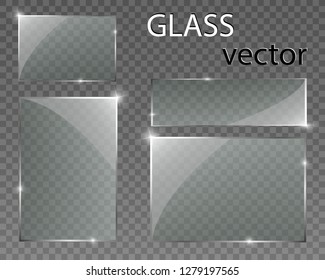 Vector glass banners on transparent background.Empty transparent glass frame. Clean vector background.