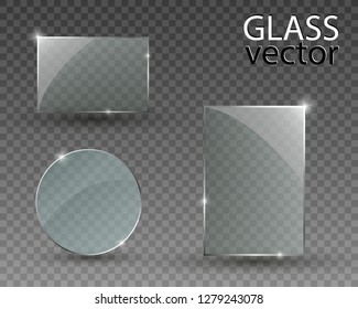 Vector glass banners on transparent background.Empty transparent glass frame. Clean vector background.