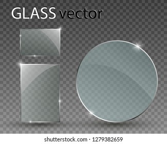 Vector glass banners on transparent background.Empty transparent glass frame. Clean vector background.