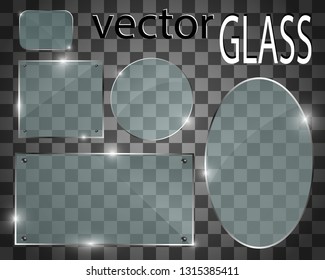 Vector glass banners on transparent background.Empty transparent glass frame. Clean vector background.