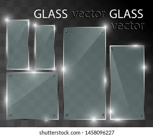 Vector glass banners on transparent background.Empty transparent glass frame. Clean vector background.