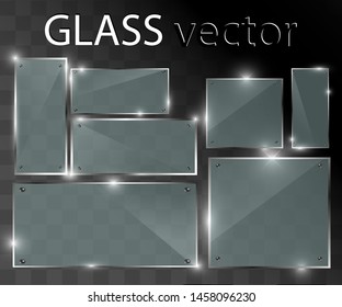 Vector glass banners on transparent background.Empty transparent glass frame. Clean vector background.
