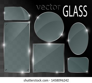 Vector glass banners on transparent background.Empty transparent glass frame. Clean vector background.