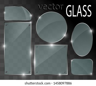 Vector glass banners on transparent background.Empty transparent glass frame. Clean vector background.