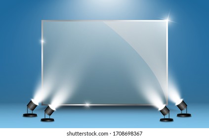 Vector glass banners on transparent background.Empty transparent glass frame. Clean vector background.	