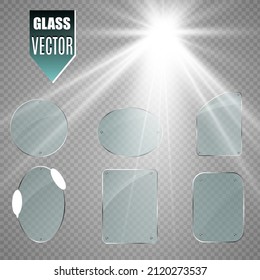 Vector glass banners on transparent background.Empty transparent glass frame. Clean vector background.	