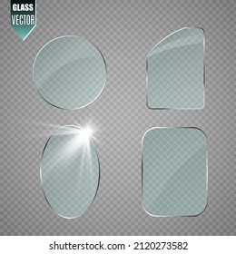 Vector glass banners on transparent background.Empty transparent glass frame. Clean vector background.	