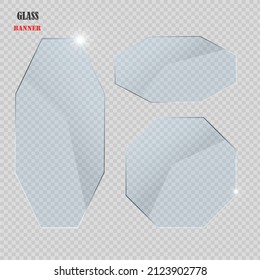 Vector glass banners on transparent background.Empty transparent glass frame. Clean vector background.	
