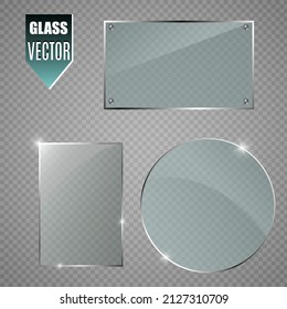 Vector glass banners on transparent background.Empty transparent glass frame. Clean vector background.	