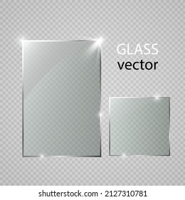 Pancartas de vidrio vectorial sobre fondo transparente.Marco de vidrio transparente vacío. Limpiar fondo vectorial.	