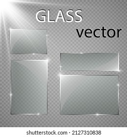 Vector glass banners on transparent background.Empty transparent glass frame. Clean vector background.	