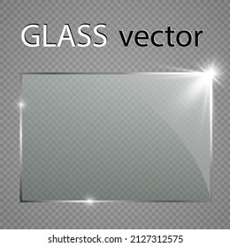 Vektorglas-Banner auf transparentem Hintergrund.Leerer transparenter Glasrahmen. Sauberer Vektorhintergrund.	