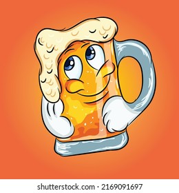 vector glass of beer with cartoon happy face.

