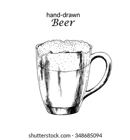 Vector glass of beer. Hand drawn illustration in ink, sketch style.