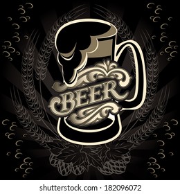 vector glass of beer on a black background for the menu