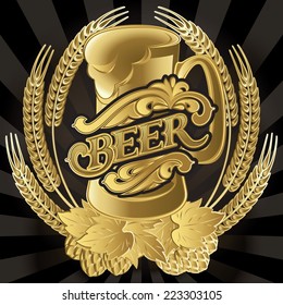 vector glass of beer on black background for the menu