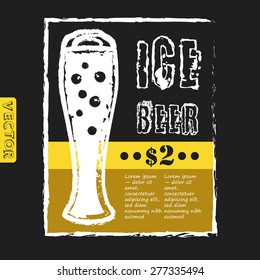 vector glass of beer on a black background for the restaurant menu 