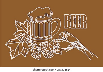 Vector glass of beer on a brown background for the menu