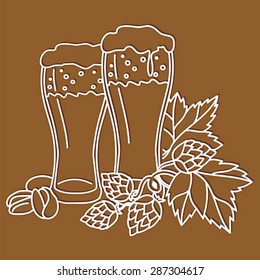 Vector glass of beer on a brown background for the menu