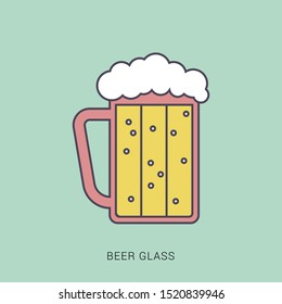 Vector glass of beer on a white background. solid color with outline concept.