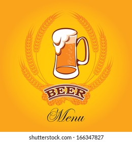 vector glass of beer on a yellow background for the menu