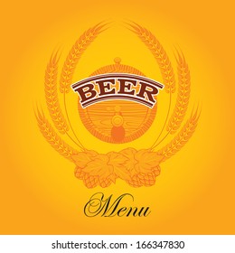 vector glass of beer on a yellow background for the menu
