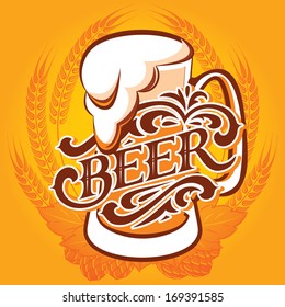vector glass of beer on a yellow background for the menu