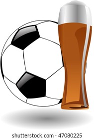 the vector glass of beer with soccer ball