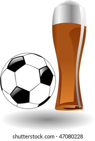 the vector glass of beer with soccer ball