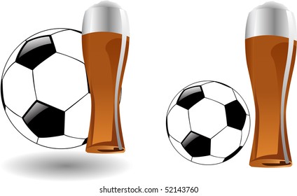 the vector glass of beer with soccer ball