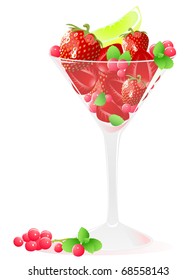 vector glass of berries and citrus fruits on a white background