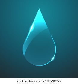 Vector glass blue drop icon. Eps10