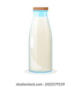 Vector glass bottle with fresh cow milk isolated on a white background.