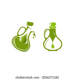 Vector glass bottle jug of olive oil with drop. Illustration in logo icon style.EPS 10
