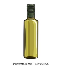 Vector glass bottle olive oil . Illustration in retro sketch style